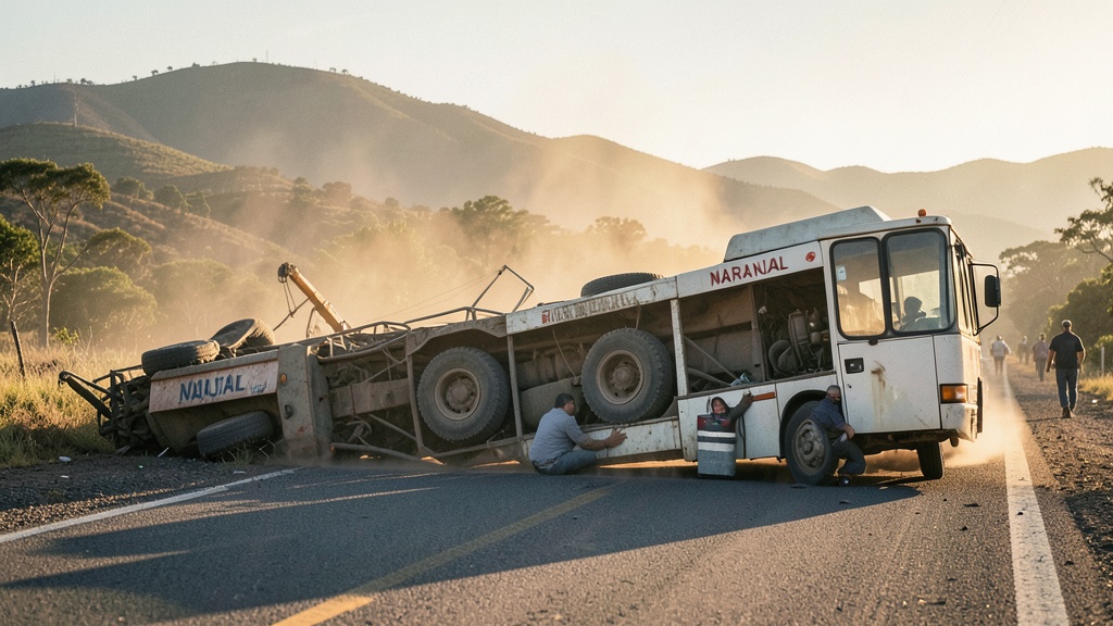 Choque entre grúa y bus deja conductor atrapado en Panamericana Sur, Naranjal