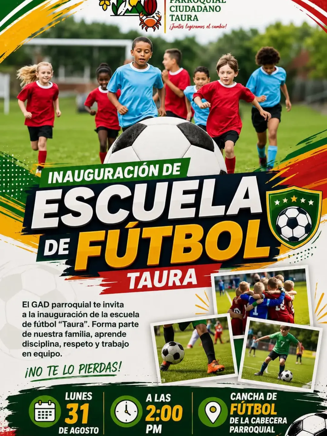 GAD Parroquial Taura inaugura Escuela de Fútbol para fortalecer valores juveniles