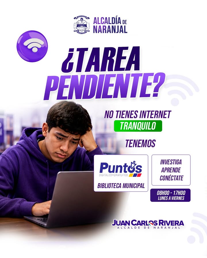 Biblioteca Municipal de Naranjal ofrece Punto Digital gratuito para estudiantes y vecinos