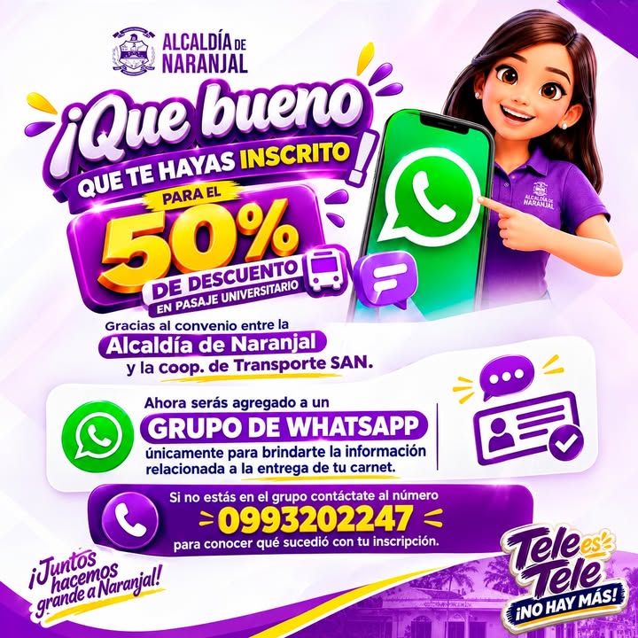 Estudiantes de Naranjal ya pueden obtener su carnet para el 50% de descuento en buses