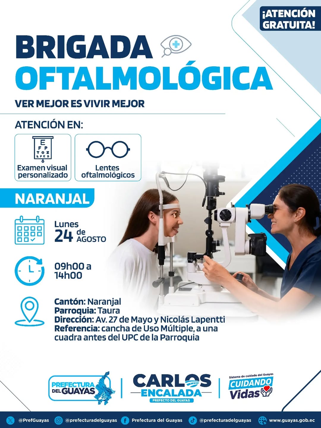 Brigada oftalmológica gratuita llega a Taura el próximo lunes 24