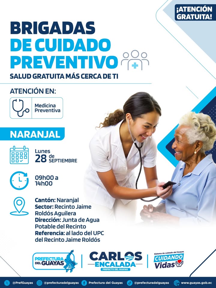 Brigada de salud gratuita este lunes 28 en el recinto Jaime Roldós de Naranjal