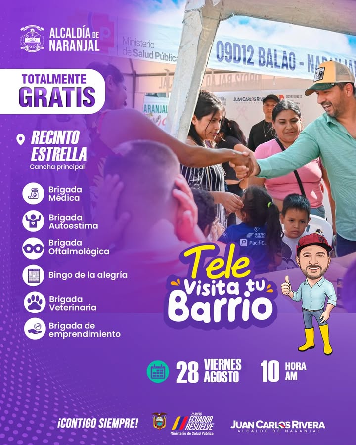 Alcaldía de Naranjal llevará TeleVisita tu Barrio al Recinto Estrella este viernes