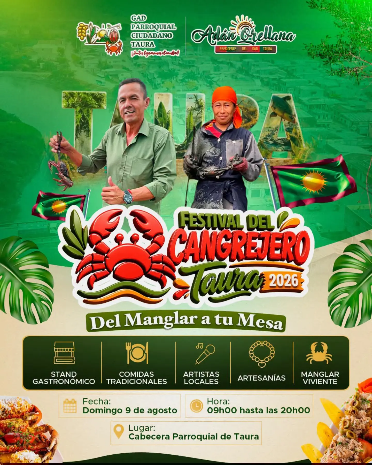 Taura celebra el Día Nacional del Cangrejero con gastronomía y turismo local este 9 de agosto