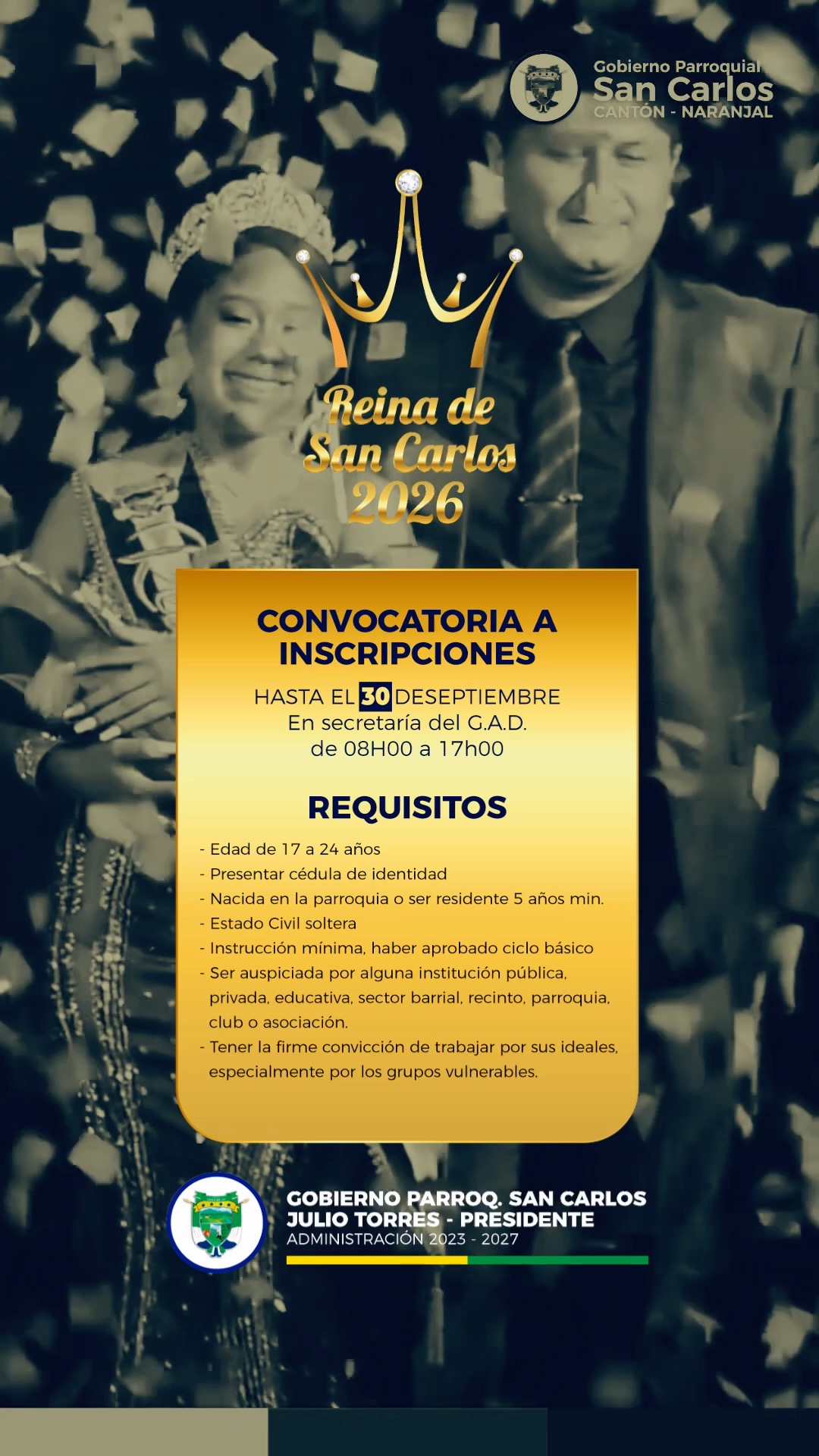 San Carlos abre inscripciones para el Certamen Reina 2026