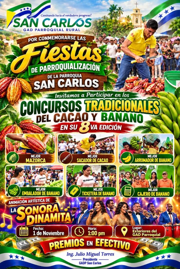 Concursos de cacao y banano abren inscripciones para las Fiestas de San Carlos 2026