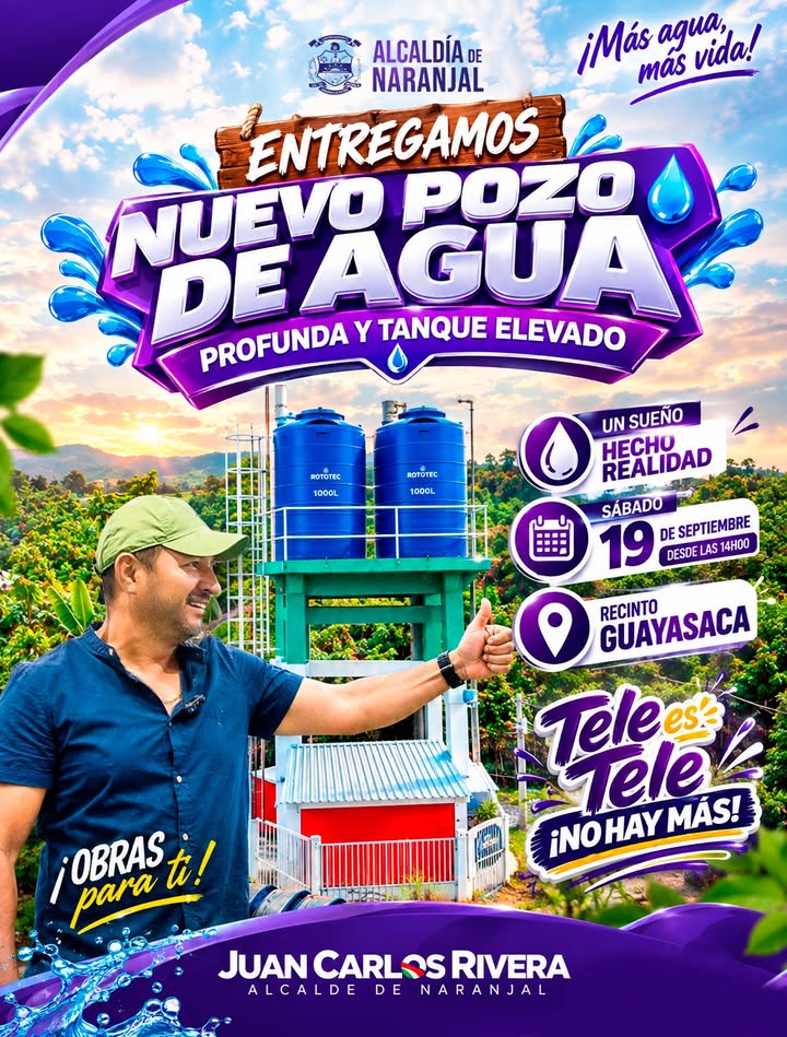 Alcaldía de Naranjal inaugura pozo profundo y tanque elevado en Guayasaca