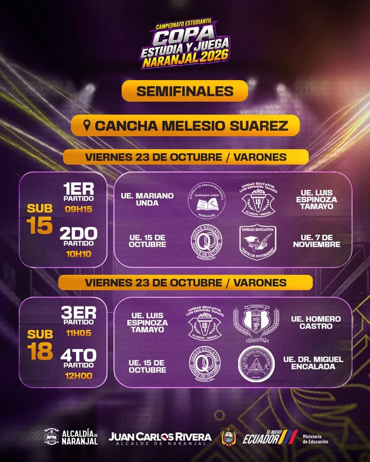 Semifinales de Copa Estudia y Juega 2026 se disputan este viernes en Naranjal