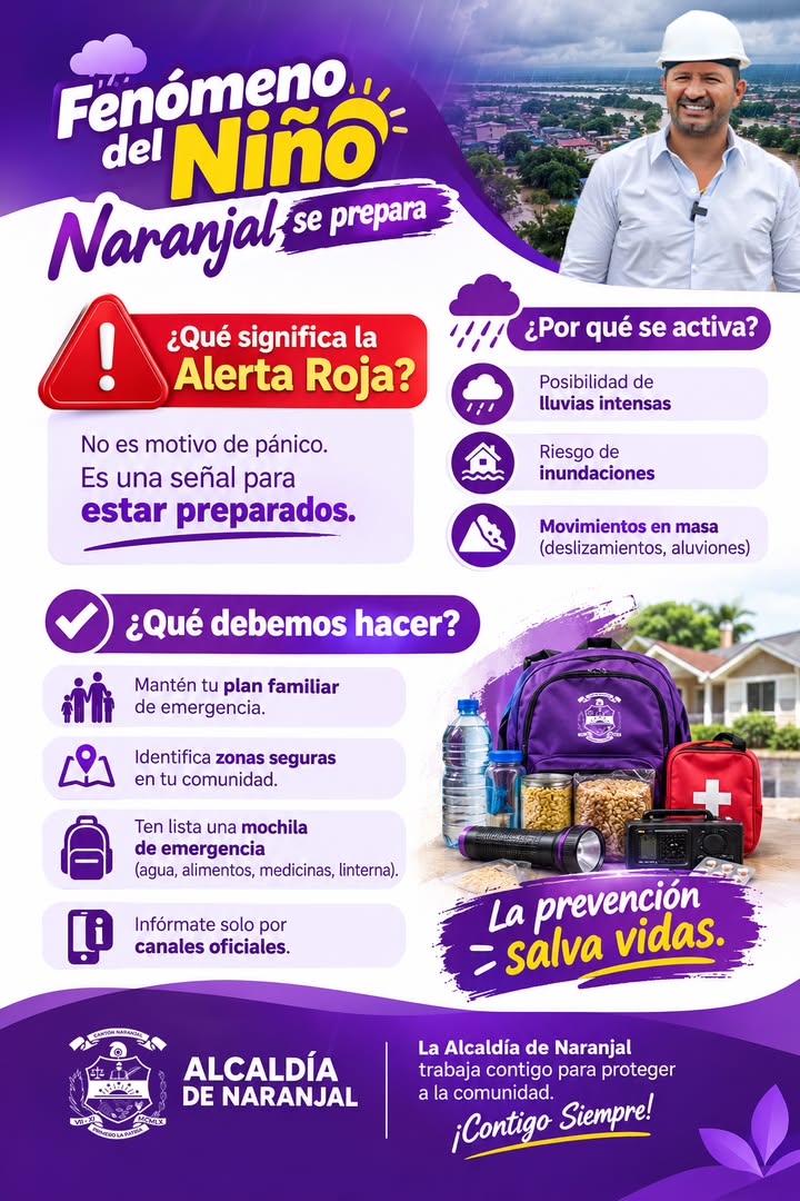 Alcaldía de Naranjal activa Alerta Roja por Fenómeno del Niño y exhorta a la prevención