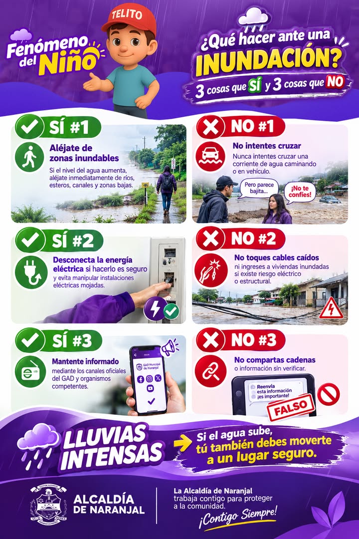 Alcaldía de Naranjal lanza guía de seguridad ante lluvias intensas del Fenómeno El Niño