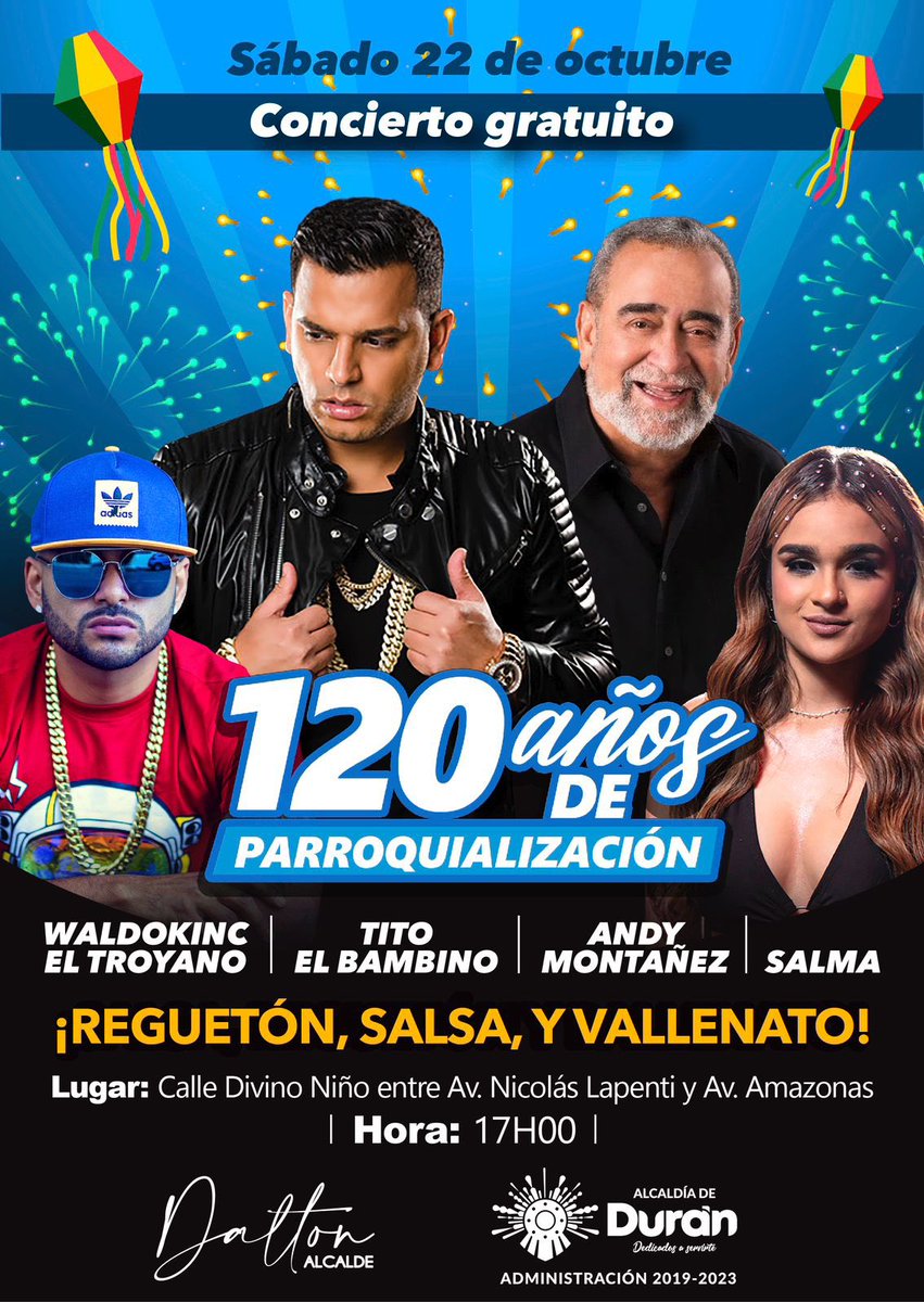 Concierto gratuito con Tito El Bambino y Andy Montañez este sábado en Durán