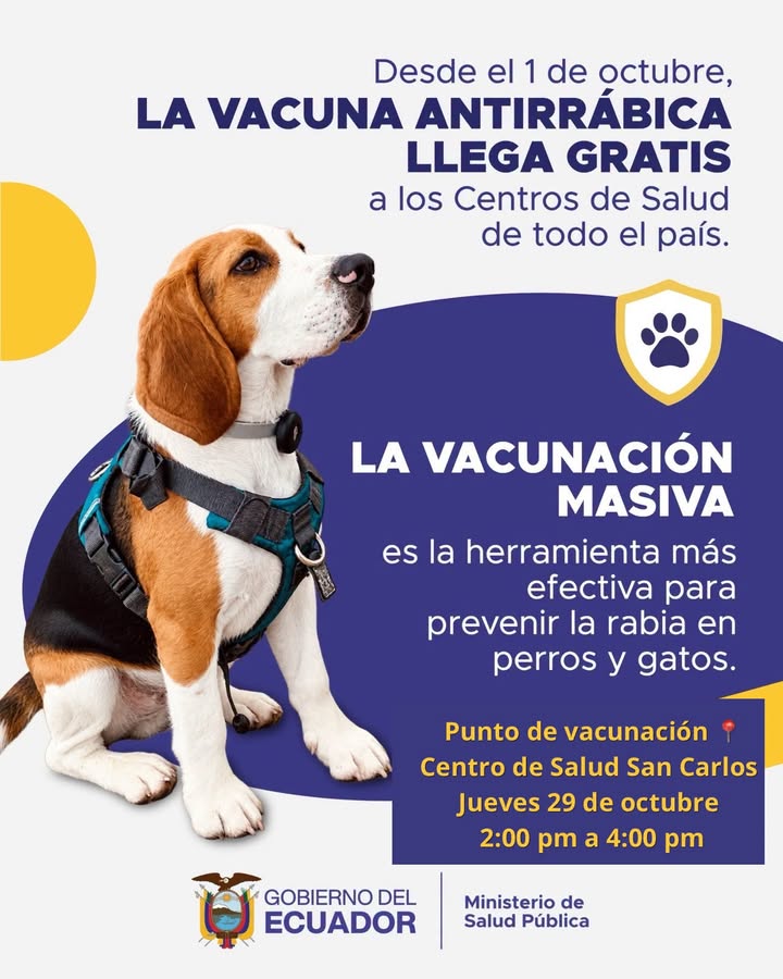 Junta Parroquial de San Carlos convoca campaña antirrábica para este jueves 29