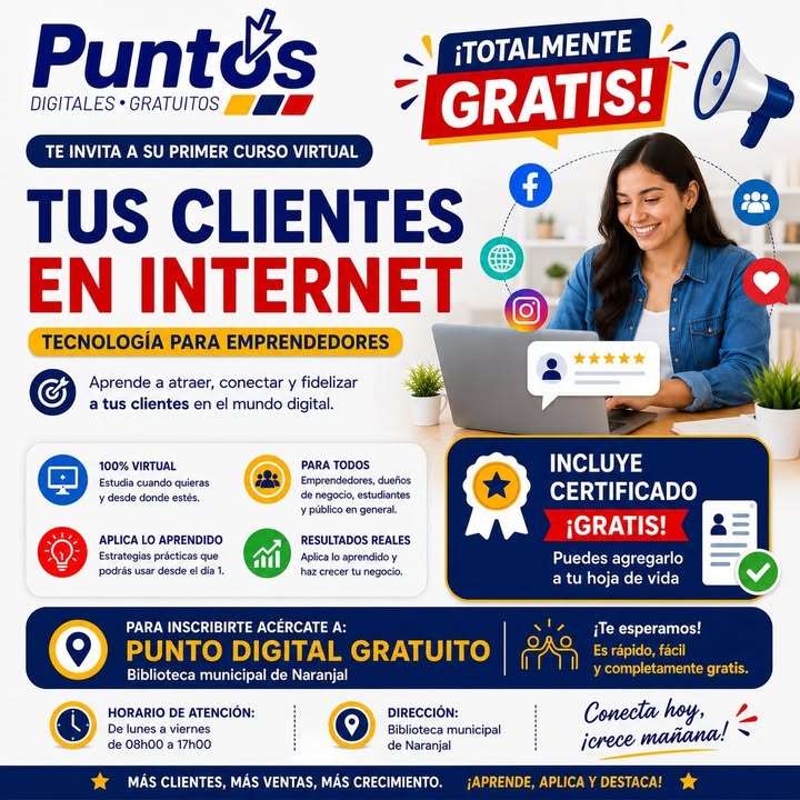 Alcaldía de Naranjal ofrece cursos virtuales gratuitos con certificación para potenciar el emprendimiento local