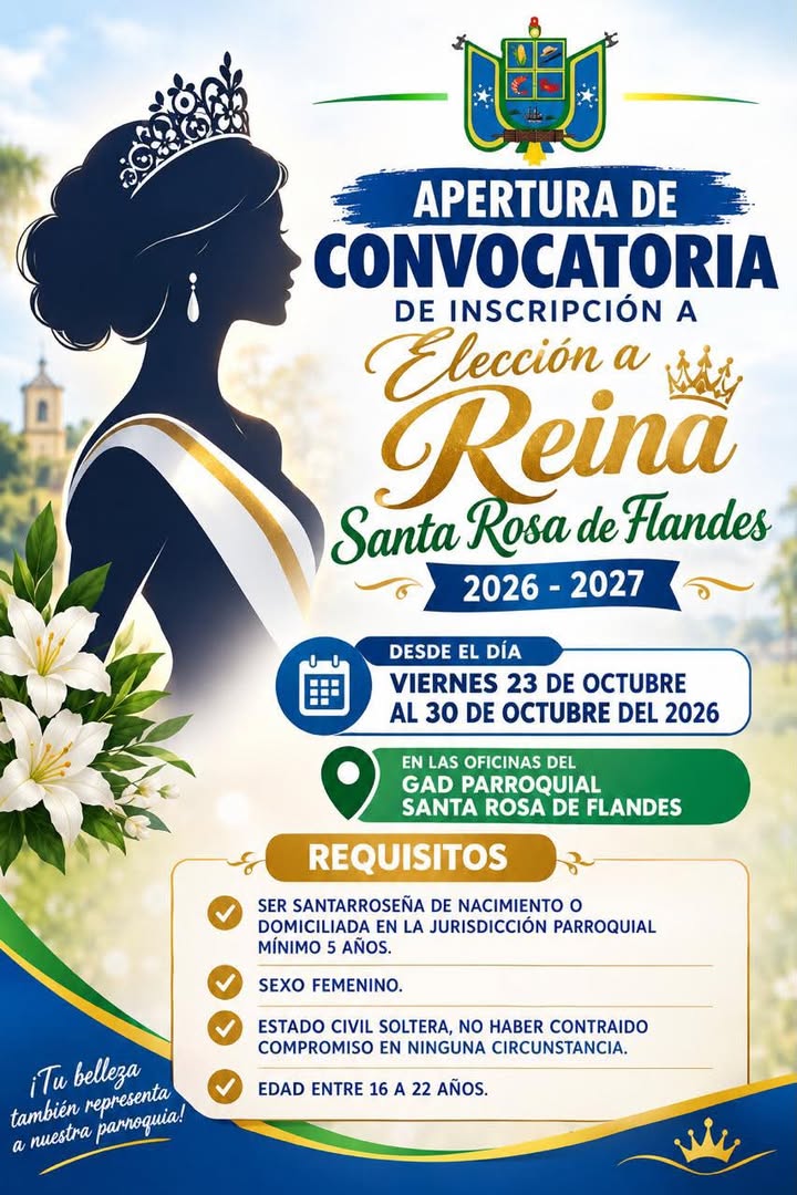 Convocatoria abierta para Reina de Santa Rosa de Flandes 2026-2027